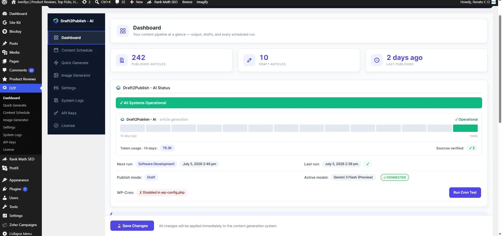 Draft2Publish-AI workflow record showing verified sources