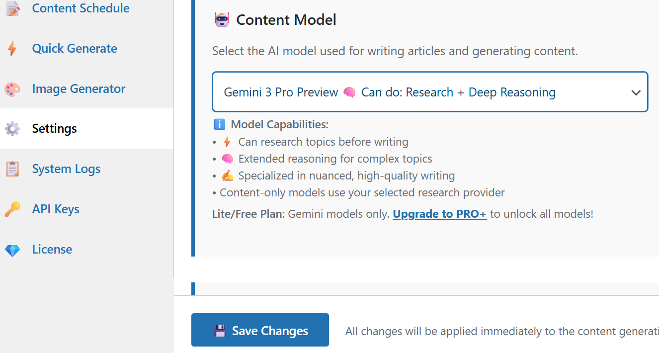 AI Writer Model Selector